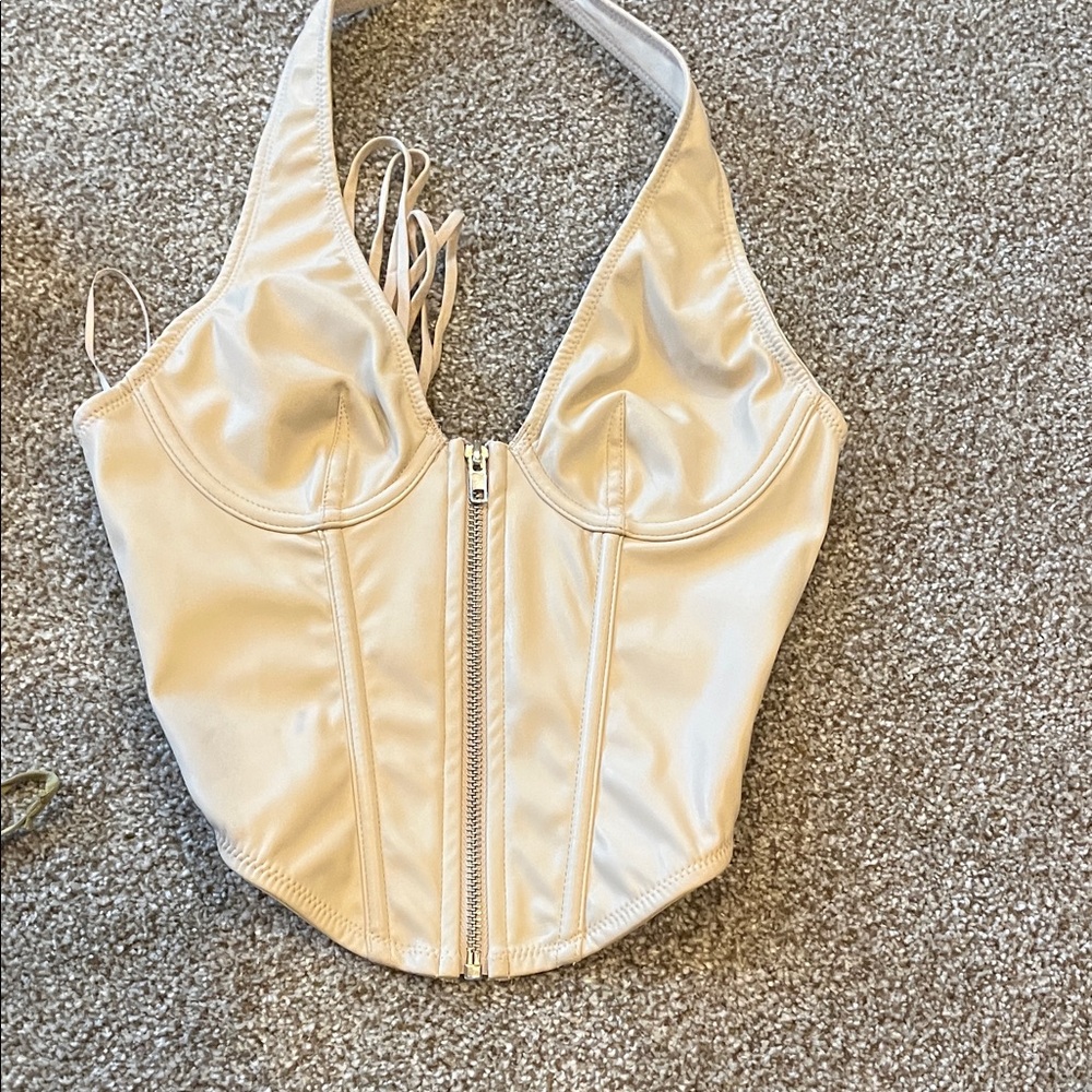 Urban Outfitters Cream Lace-Up Corset
